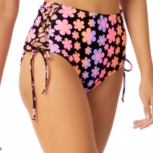 Salt + Cove Juniors' Side-Lace-Up High Waist Bikini Bottoms Black Size M Swim - Picture 2 of 4